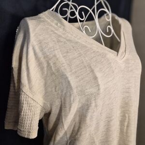 Another Love Cream Short Sleeve V-Neck Top